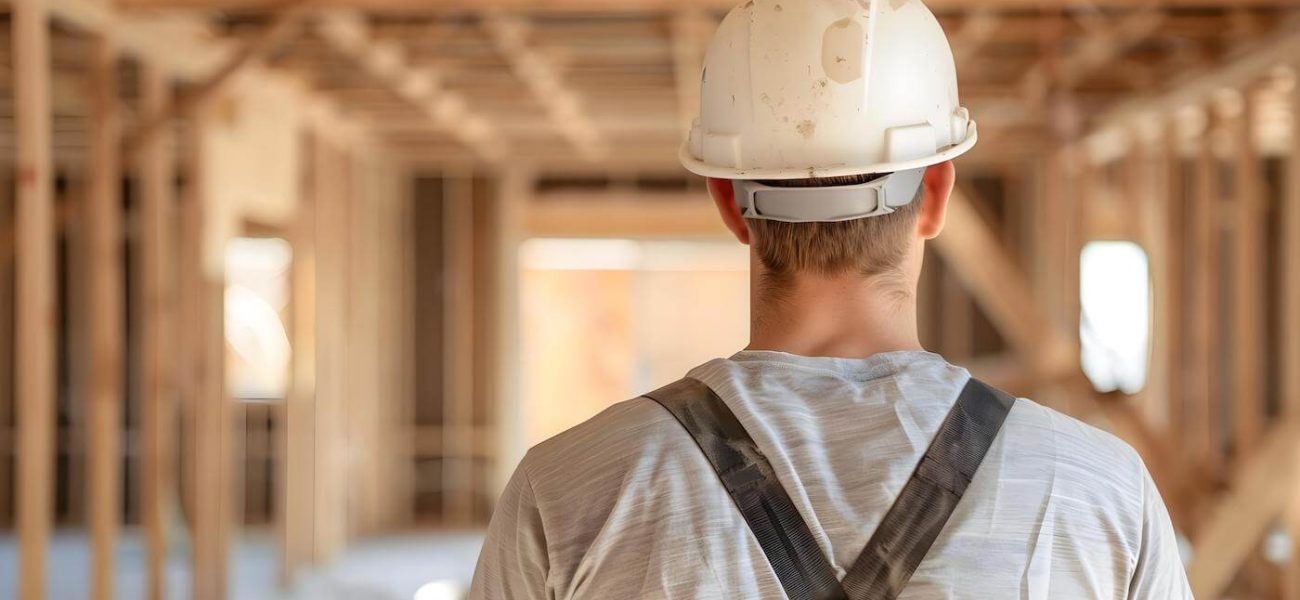 man looking into a construction working site